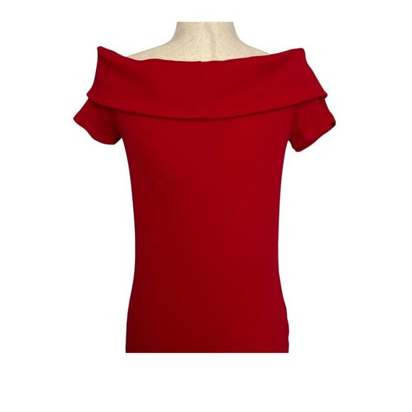 NWT Loft Ribbed Off The Shoulder Top Women's Size 12/14L/XL Tango Red - Picture 3 of 7